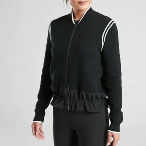 Athleta Sweater Jacket Size Small Black Zip Front Sporty Varsity Preppy Fall
